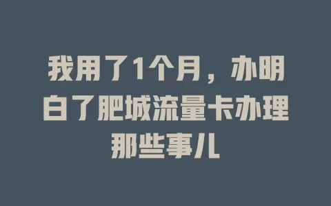 我用了1个月，办明白了肥城流量卡办理那些事儿