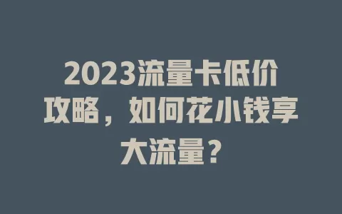 2023流量卡低价攻略，如何花小钱享大流量？