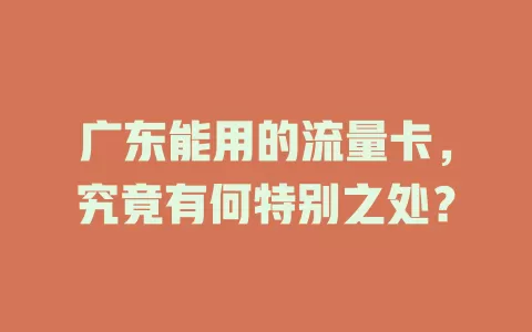 广东能用的流量卡，究竟有何特别之处？