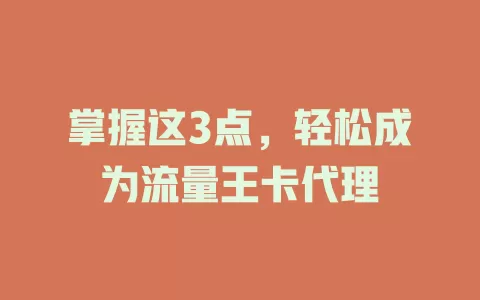 掌握这3点，轻松成为流量王卡代理