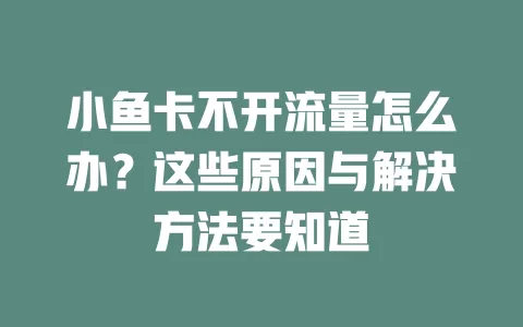 小鱼卡不开流量怎么办？这些原因与解决方法要知道