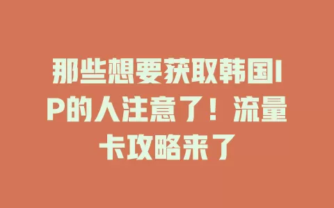那些想要获取韩国IP的人注意了！流量卡攻略来了