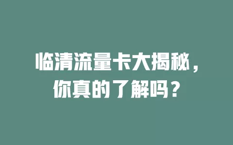 临清流量卡大揭秘，你真的了解吗？