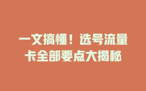 一文搞懂！选号流量卡全部要点大揭秘