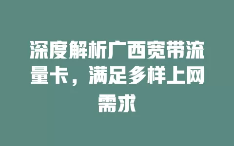 深度解析广西宽带流量卡，满足多样上网需求