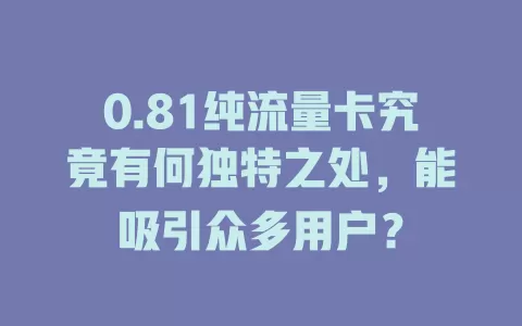 0.81纯流量卡究竟有何独特之处，能吸引众多用户？