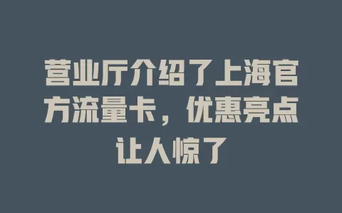 营业厅介绍了上海官方流量卡，优惠亮点让人惊了