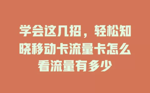 学会这几招，轻松知晓移动卡流量卡怎么看流量有多少