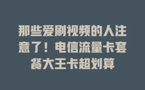 那些爱刷视频的人注意了！电信流量卡套餐大王卡超划算