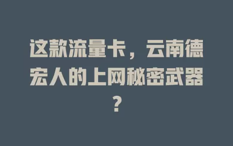 这款流量卡，云南德宏人的上网秘密武器？