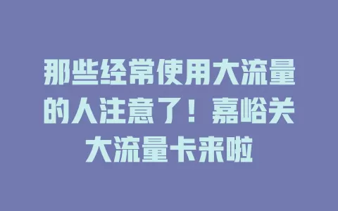 那些经常使用大流量的人注意了！嘉峪关大流量卡来啦