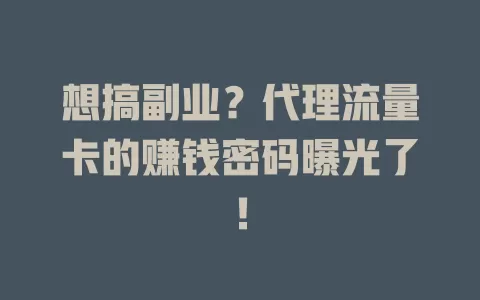 想搞副业？代理流量卡的赚钱密码曝光了！
