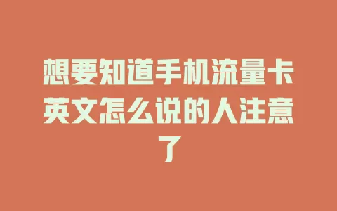 想要知道手机流量卡英文怎么说的人注意了