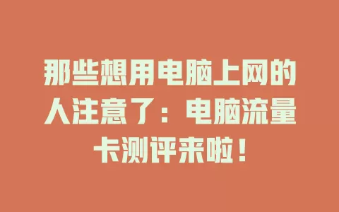 那些想用电脑上网的人注意了：电脑流量卡测评来啦！