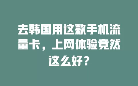 去韩国用这款手机流量卡，上网体验竟然这么好？