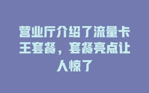 营业厅介绍了流量卡王套餐，套餐亮点让人惊了