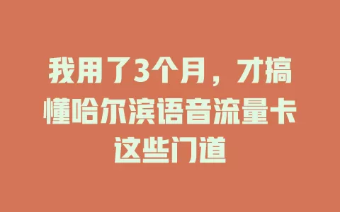 我用了3个月，才搞懂哈尔滨语音流量卡这些门道