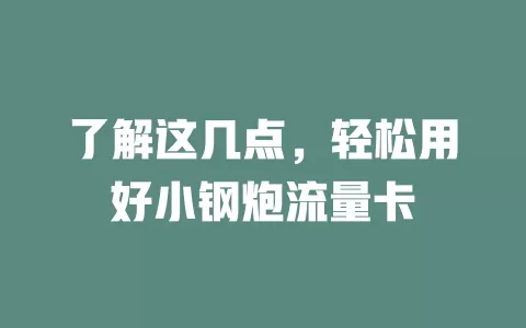 了解这几点，轻松用好小钢炮流量卡