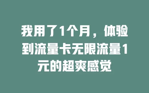 我用了1个月，体验到流量卡无限流量1元的超爽感觉