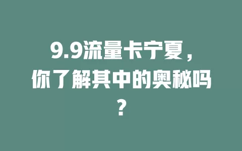 9.9流量卡宁夏，你了解其中的奥秘吗？