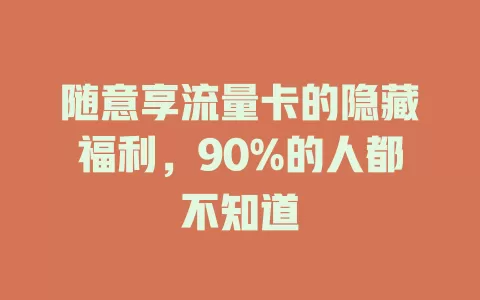随意享流量卡的隐藏福利，90%的人都不知道