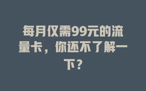 每月仅需99元的流量卡，你还不了解一下？