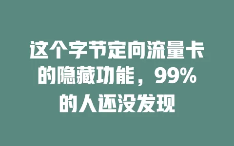 这个字节定向流量卡的隐藏功能，99%的人还没发现