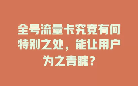 全号流量卡究竟有何特别之处，能让用户为之青睐？