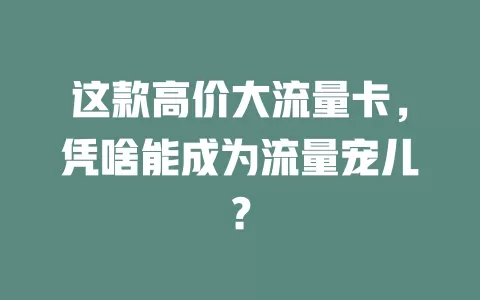 这款高价大流量卡，凭啥能成为流量宠儿？