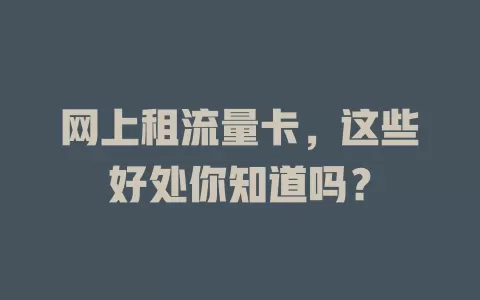 网上租流量卡，这些好处你知道吗？