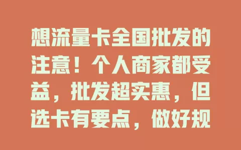想流量卡全国批发的注意！个人商家都受益，批发超实惠，但选卡有要点，做好规划才能畅享便捷网络生活