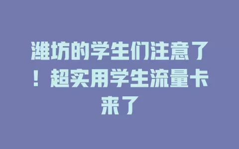 潍坊的学生们注意了！超实用学生流量卡来了