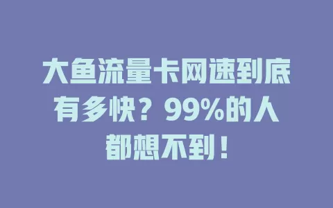 大鱼流量卡网速到底有多快？99%的人都想不到！