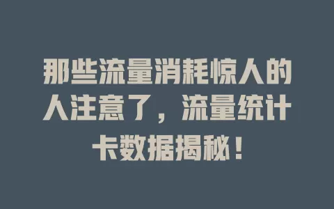 那些流量消耗惊人的人注意了，流量统计卡数据揭秘！