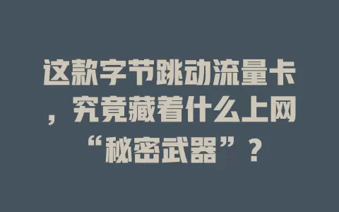 这款字节跳动流量卡，究竟藏着什么上网“秘密武器”？