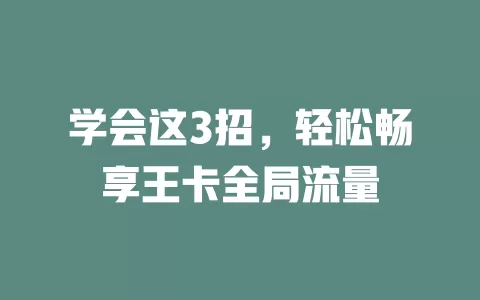 学会这3招，轻松畅享王卡全局流量