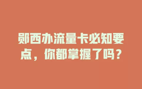郧西办流量卡必知要点，你都掌握了吗？