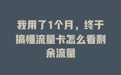 我用了1个月，终于搞懂流量卡怎么看剩余流量