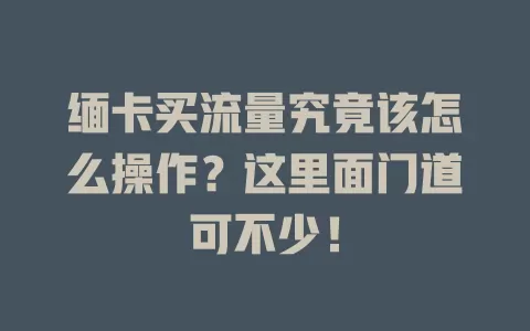 缅卡买流量究竟该怎么操作？这里面门道可不少！