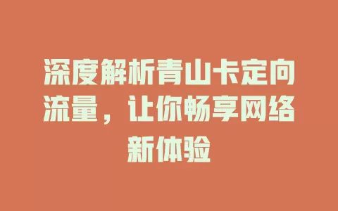 深度解析青山卡定向流量，让你畅享网络新体验
