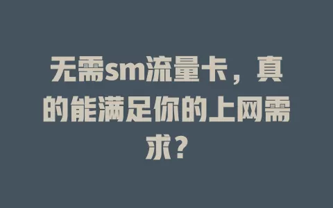无需sm流量卡，真的能满足你的上网需求？