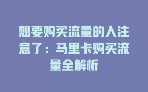 想要购买流量的人注意了：马里卡购买流量全解析