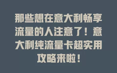 那些想在意大利畅享流量的人注意了！意大利纯流量卡超实用攻略来啦！