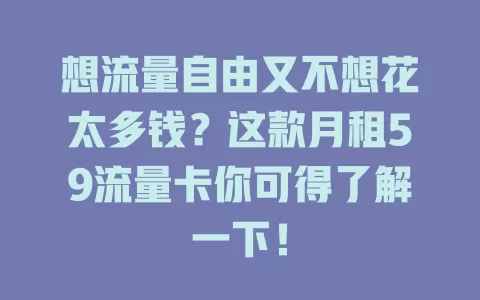 想流量自由又不想花太多钱？这款月租59流量卡你可得了解一下！