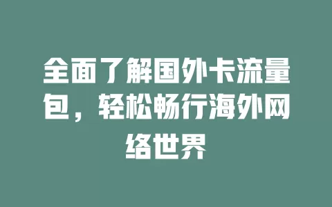 全面了解国外卡流量包，轻松畅行海外网络世界