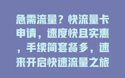 急需流量？快流量卡申请，速度快且实惠，手续简套餐多，速来开启快速流量之旅！