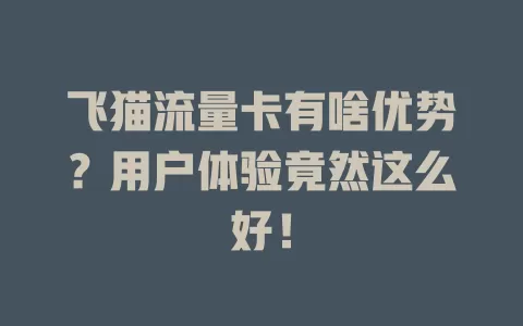飞猫流量卡有啥优势？用户体验竟然这么好！