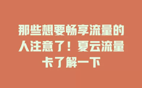 那些想要畅享流量的人注意了！夏云流量卡了解一下