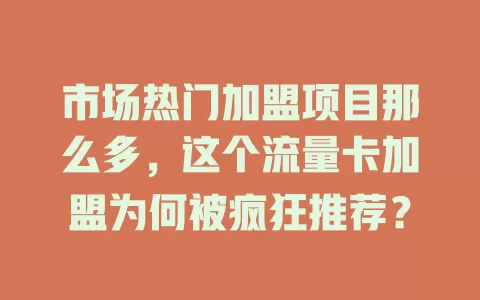 市场热门加盟项目那么多，这个流量卡加盟为何被疯狂推荐？