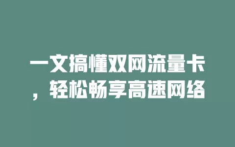 一文搞懂双网流量卡，轻松畅享高速网络